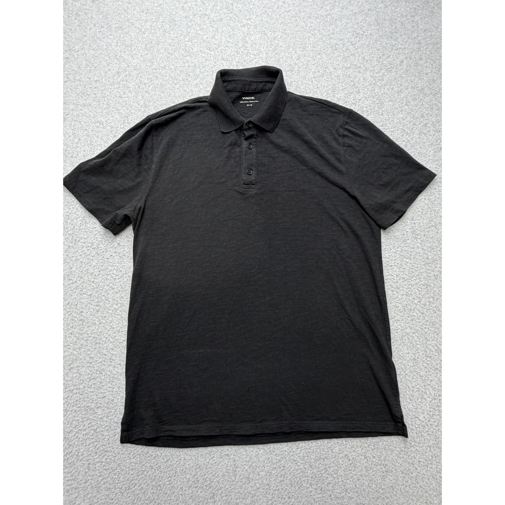 Vince Polo Shirt Mens M Black Cotton Jersey Knit Short Sleeve Casual Lightweight